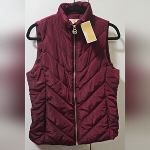 Michael Kors Quilted Puffer Vest Jacket Dark Ruby Womens Size Small MSRP $125